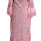 Shift Lilac Lace Feathers Long Sleeves Dress