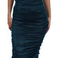 Silk Blend Blue Satin Fitted Strapless Dress