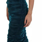 Silk Blend Blue Satin Fitted Strapless Dress