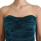 Silk Blend Blue Satin Fitted Strapless Dress