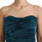 Silk Blend Blue Satin Fitted Strapless Dress