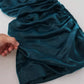 Silk Blend Blue Satin Fitted Strapless Dress