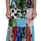 Silk Multicolor Patchwork Sheath Maxi Dress