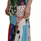 Silk Multicolor Patchwork Sheath Maxi Dress