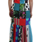 Silk Multicolor Patchwork Sheath Maxi Dress