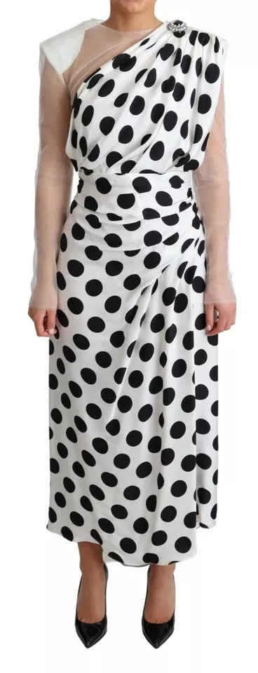 White Polka Dots Crystal One Shoulder Dress