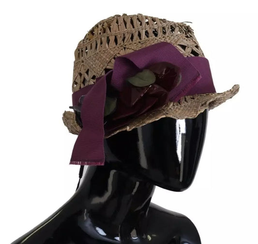 Brown Ribbon Floral Embellished Straw Hat