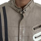 Beige Leather Full Zip Biker Coat Jacket