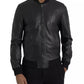 Black Bomber Leather Full Zip Biker Blouson Jacket