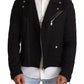 Black Brocade Full Zip Biker Coat Jacket