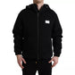 Black Cotton Hooded Logo Bomber Jacket