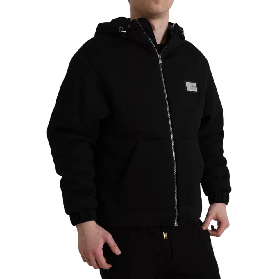 Black Cotton Hooded Logo Bomber Jacket