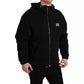 Black Cotton Hooded Logo Bomber Jacket