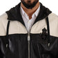 Black Leather Hooded Blouson Jacket