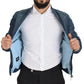 Blue Leather Perforated Full Zip Jacket