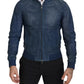 Blue Leather Perforated Full Zip Jacket