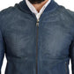 Blue Leather Perforated Full Zip Jacket