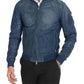 Blue Leather Perforated Full Zip Jacket