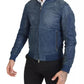 Blue Leather Perforated Full Zip Jacket