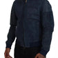 Blue Leather Perforated Full Zip Jacket