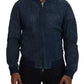 Blue Leather Perforated Full Zip Jacket