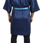 Blue Satin Silk Waist Belt Robe Jacket