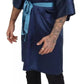 Blue Satin Silk Waist Belt Robe Jacket