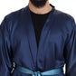 Blue Satin Silk Waist Belt Robe Jacket