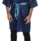 Blue Satin Silk Waist Belt Robe Jacket