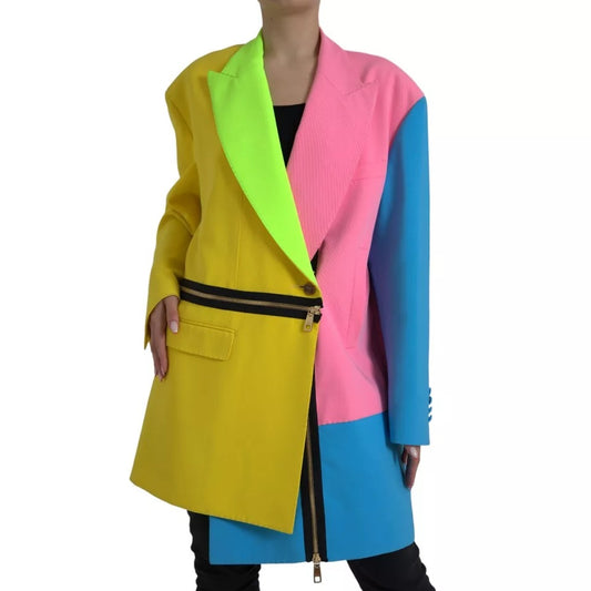 Multicolor Patchwork Peak Lapel Coat Jacket