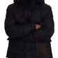 Black Polyester Hooded Parka Coat Winter Jacket