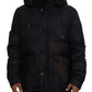 Black Polyester Hooded Parka Coat Winter Jacket