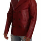 Red Double Breasted Leather Coat Jacket