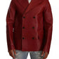 Red Double Breasted Leather Coat Jacket