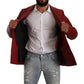 Red Double Breasted Leather Coat Jacket