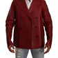 Red Double Breasted Leather Coat Jacket