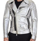 Silver Leather Biker Coat Lambskin Jacket