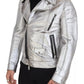 Silver Leather Biker Coat Lambskin Jacket