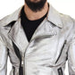 Silver Leather Biker Coat Lambskin Jacket