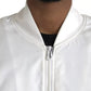 White Bomber Long Sleeves Full Zip Jacket