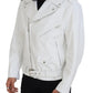 White Leather Biker Coat Zipper Jacket