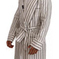 White Striped Cotton Robe Coat Wrap Jacket