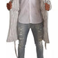 White Striped Cotton Robe Coat Wrap Jacket