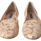 Beige Floral Lace Loafers Flats Shoes