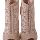 Beige Lace Suede Peep Toe Ankle Boots Shoes