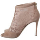 Beige Lace Suede Peep Toe Ankle Boots Shoes