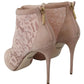 Beige Lace Suede Peep Toe Ankle Boots Shoes