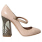 Beige Leather Mary Janes Embellished Shoes