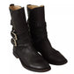 Black Leather Buckle Mid Calf Boots Shoes