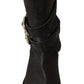 Black Leather Buckle Mid Calf Boots Shoes